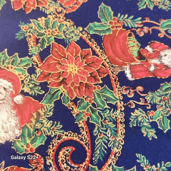 Festive Christmas Cotton Fabric Featuring Santa Deer & Poinsettia 1.5 yards 2003 - Picture 5 of 8